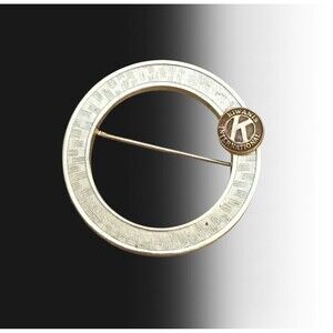 Vintage 1980s Kiwanis International Circle Brooch in Light Gold Tone Metal